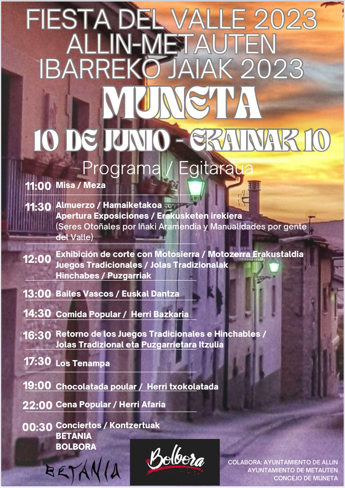 FIESTA DEL VALLE. INFORMACIÓN SOBRE EL PROGRAMA Y LOS MENÚS.